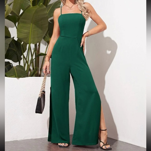 Luxe crisscross open back slit thigh cami jumpsuit - Picture 4 of 12